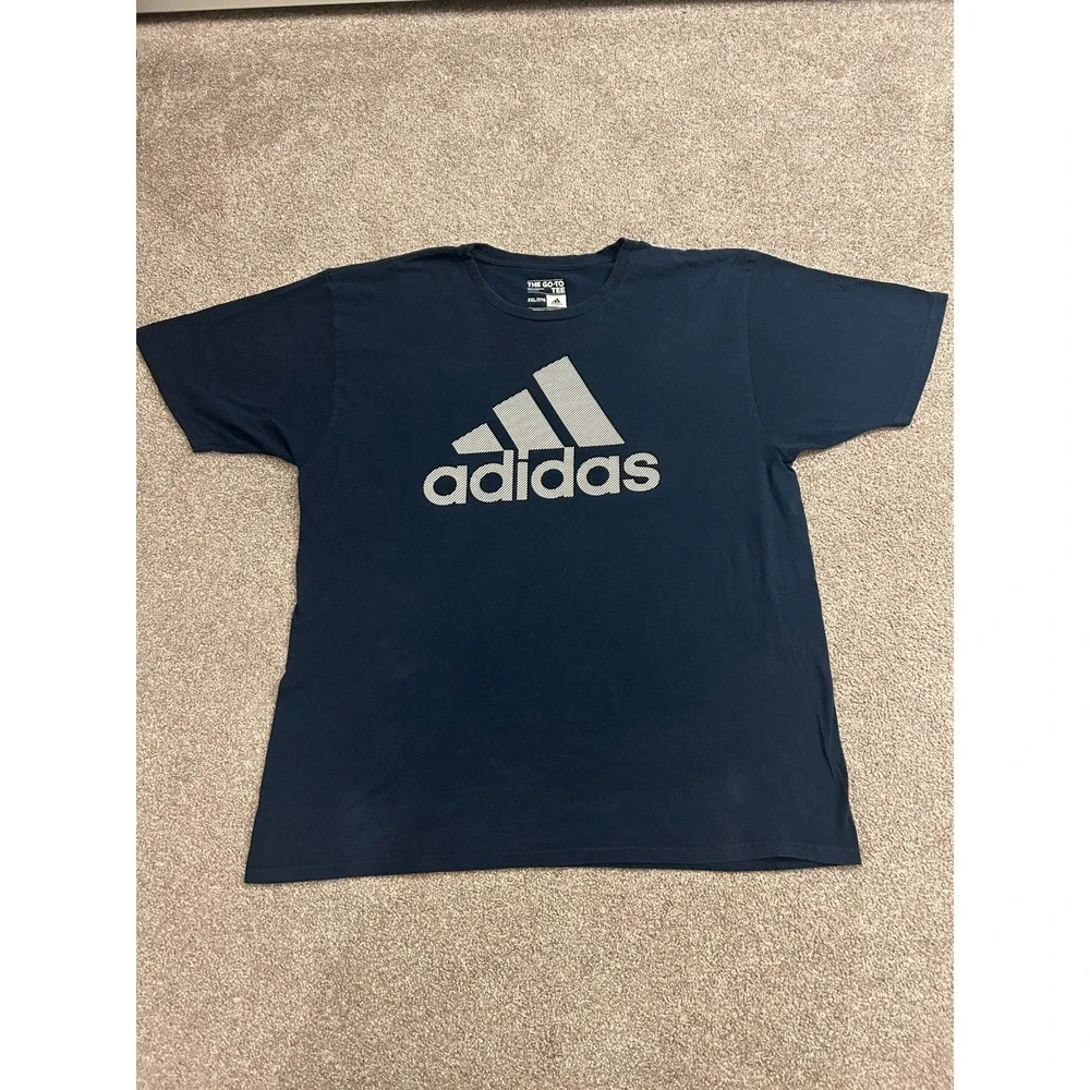 Adidas T-Shirt Mens 2XL Navy Blue Excellent Go-To Tee Graphic Logo Short Sleeve